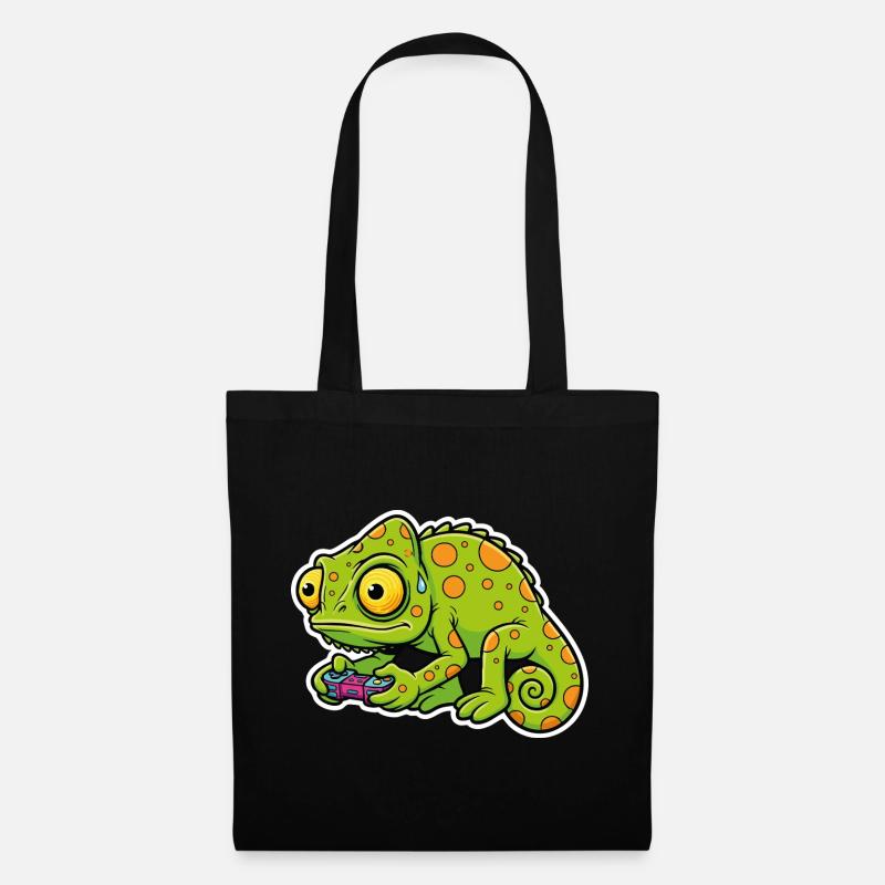 Chameleon Gamer Controller Videospiel-Maskottchen - Stoffbeutel - Schwarz