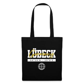 Lübeck Deutschland Koordinaten Reise Souvenir - Stoffbeutel - Schwarz - Vorne