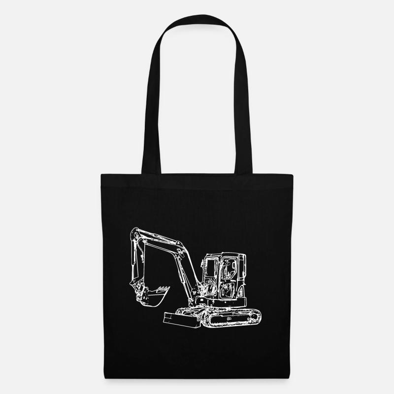 Minibagger Bagger Kettenbagger Löffel weiß - Stoffbeutel - Schwarz