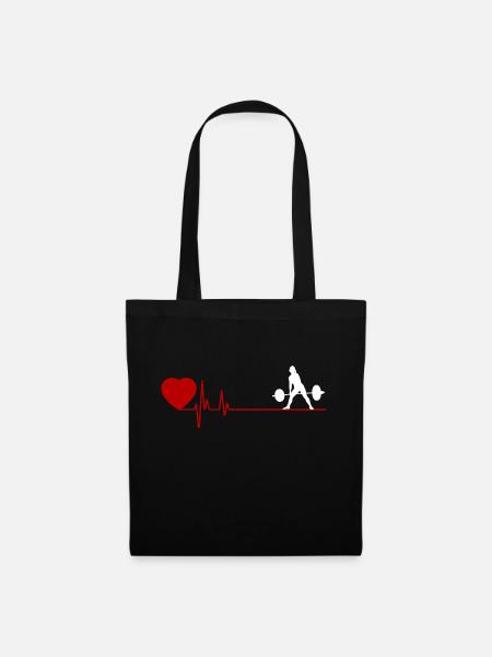 Female Weightlifting White with Red Heart Rate - Tote Bag - black