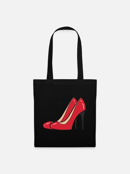 Talons hauts rouge - Paire d’escarpins rouges - Sac en tissu - noir