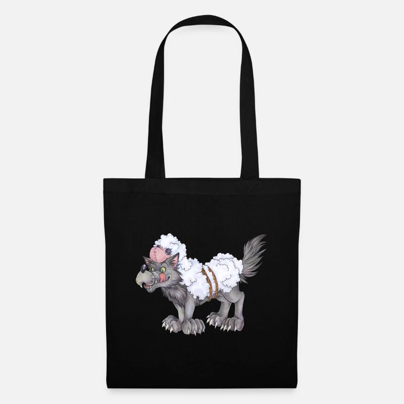 Lustiger Wolf im Schafspelz Geschenk Humor - Stoffbeutel - Schwarz