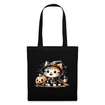 Chat d’Halloween avec citrouille - Sac en tissu - noir - Devant