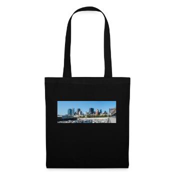 Panoramablick auf die Skyline von Montreal vom Hafen aus - Stoffbeutel - Schwarz - Vorne