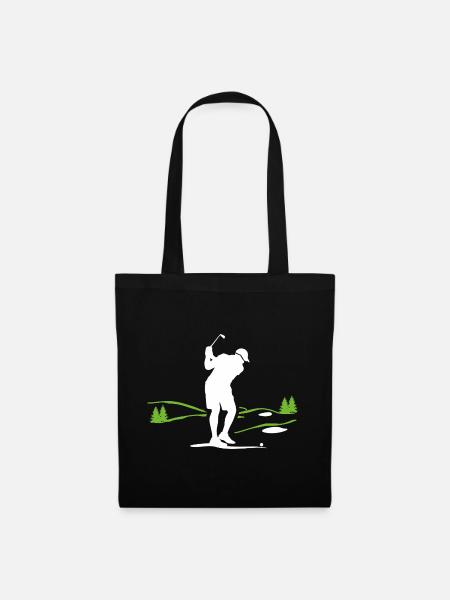 Golfer Silhouette auf Grünlandschaft - Stoffbeutel - Schwarz