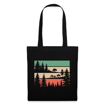 Retro forest nature silhouette trees motif hiking - Tote Bag - black - Front