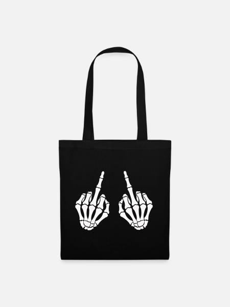 skull-hand_mittelfinger_2 - Stoffbeutel - Schwarz
