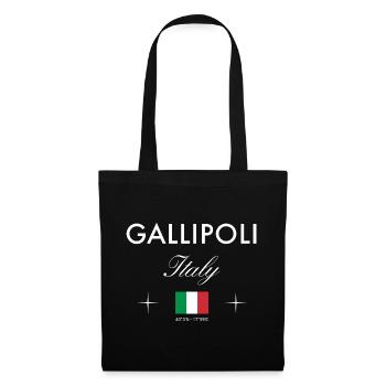 Gallipoli Italien Koordinaten Reise Souvenir - Stoffbeutel - Schwarz - Vorne