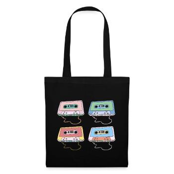 Musikkassette Kompakt Kassette Tonband Retro 80er - Stoffbeutel - Schwarz - Vorne