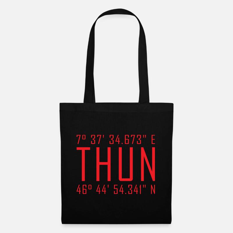 Thun Koordinaten – Rotes Typo Statement - Stoffbeutel - Schwarz
