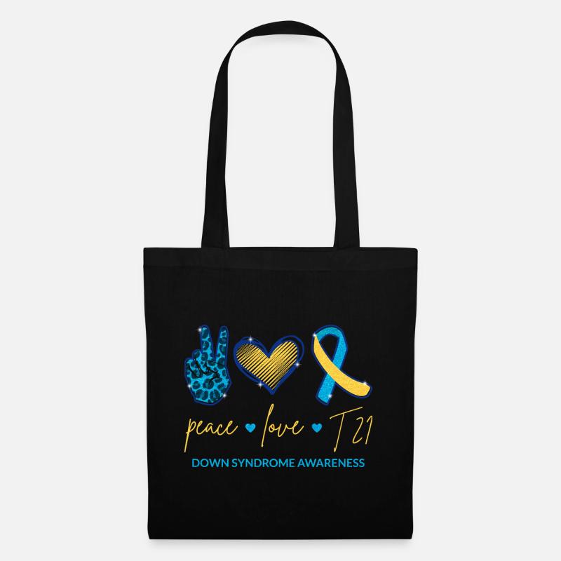 Peace Love T21 - Down-Syndrom Bewusstsein I - Stoffbeutel - Schwarz