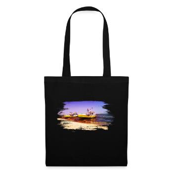 bateaux jaunes au bord de la mer sur la plage - Sac en tissu - noir - Devant