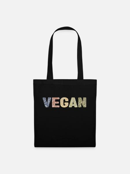 Vegan - botanisches Muster - Waldfarbe - Stoffbeutel - Schwarz