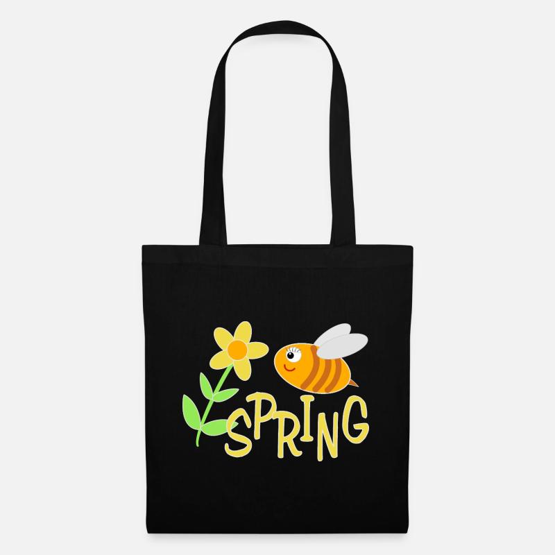 Fröhliche Bienchen mit Blumenmotiv - Stoffbeutel - Schwarz