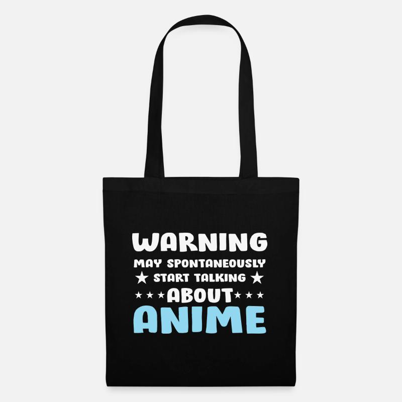 Anime Gesprächs-Warnung Spruch Shirt - Stoffbeutel - Schwarz