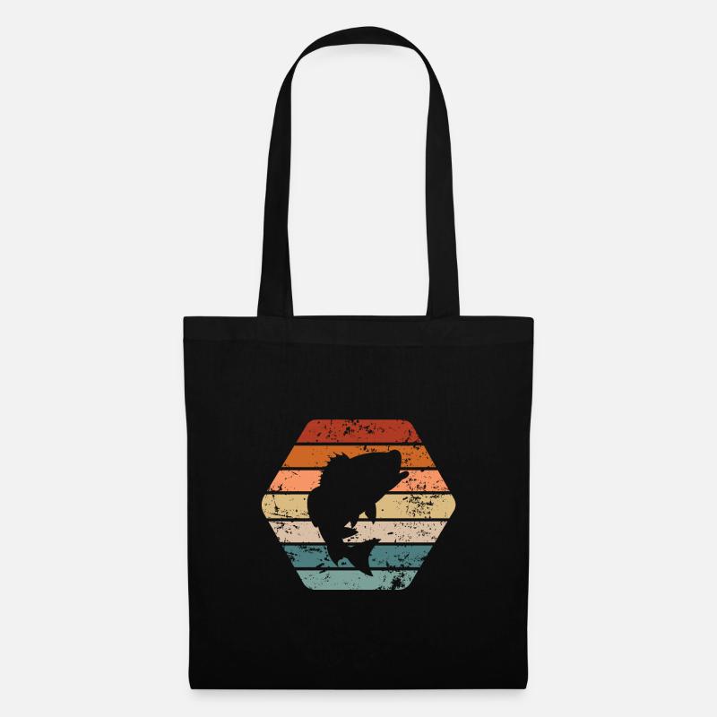 Fisch Retro Silhouette - Angler - Stoffbeutel - Schwarz