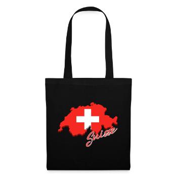 Karte mit der Flagge der Schweiz, ich liebe die Schweiz - Stoffbeutel - Schwarz - Vorne