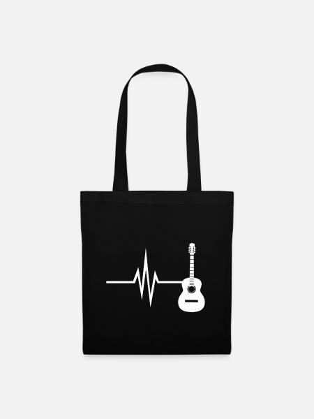 Mein Herz schlägt für Gitarre - Instrument Musik - Stoffbeutel - Schwarz