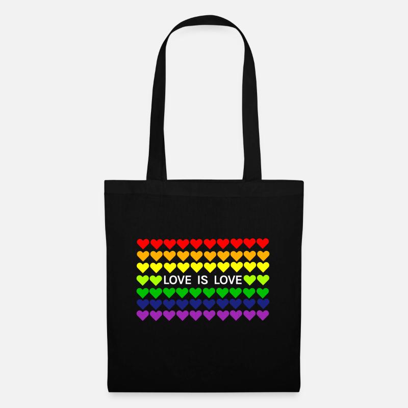 Love is Love Regenbogen Herz Fahne - Stoffbeutel - Schwarz