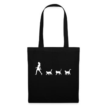 Frau mit Katzen Follower lustiger Katze Silhouette - Stoffbeutel - Schwarz - Vorne