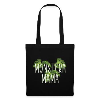 Monstera Mama Pflanzenmama Geschenk Fensterblatt - Stoffbeutel - Schwarz - Vorne