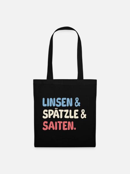 Linsen, Spätzle und Saiten - Stoffbeutel - Schwarz