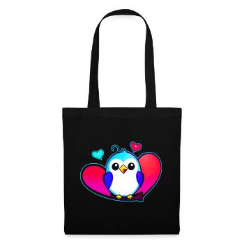 Mignon oiseau coloré avec des cœurs - Sac en tissu - noir - Devant