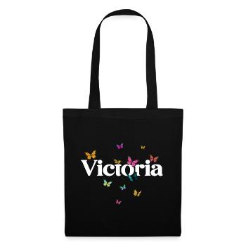 Schöner Mädchenname mit Schmetterlingen VICTORIA - Stoffbeutel - Schwarz - Vorne