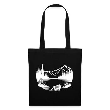 Minimalist mountain lake with rowing boat - Tote Bag - black - Front