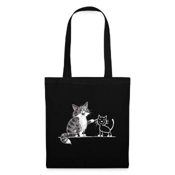 Katze malt Katze Cartoon Tierhumor Strichzeichnung - Stoffbeutel - Schwarz - Vorne
