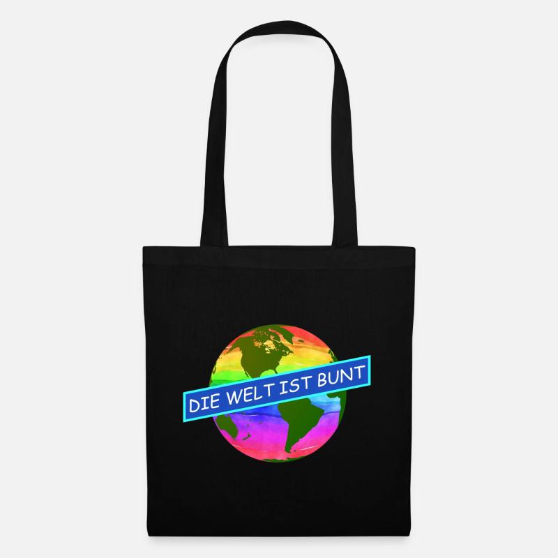 die welt ist bunt komtinente auf regenbogenfarben - Stoffbeutel - Schwarz