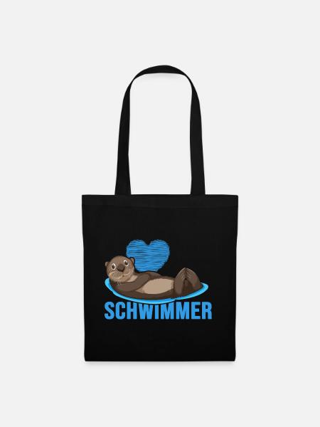 Schwimmer "Otter liebt schwimmen" Schwimmhalle - Stoffbeutel - Schwarz