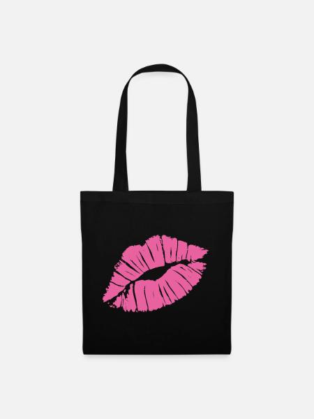 Smooch Pink Lippenstift Kiss Mark Love Statement T-Shirt - Stoffbeutel - Schwarz