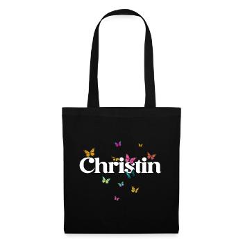 Beau prénom de fille avec des papillons CHRISTIN - Sac en tissu - noir - Devant