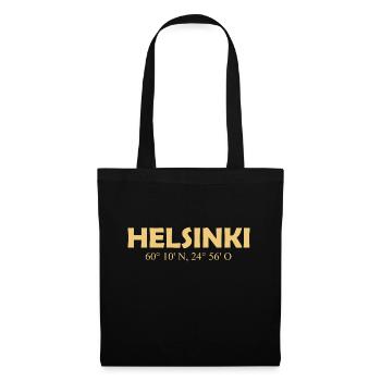 Helsinki Finland - Coordinates Longitude Latitude - Stoffbeutel - Schwarz - Vorne