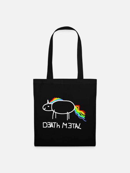 Regenbogen Einhorn Death Metal minimalistisch spaß - Stoffbeutel - Schwarz