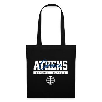 Athen Griechenland Koordinaten Reise Souvenir - Stoffbeutel - Schwarz - Vorne