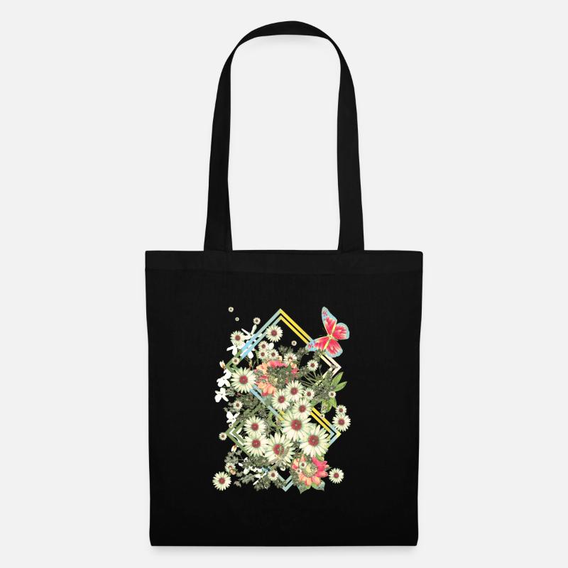 Blumen Blüten - Stoffbeutel - Schwarz