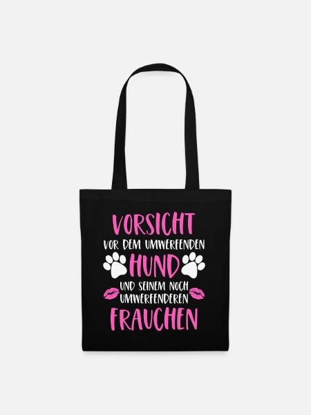 Hunde Frauchen Vorsicht vor dem umwerfenden Hund - Stoffbeutel - Schwarz