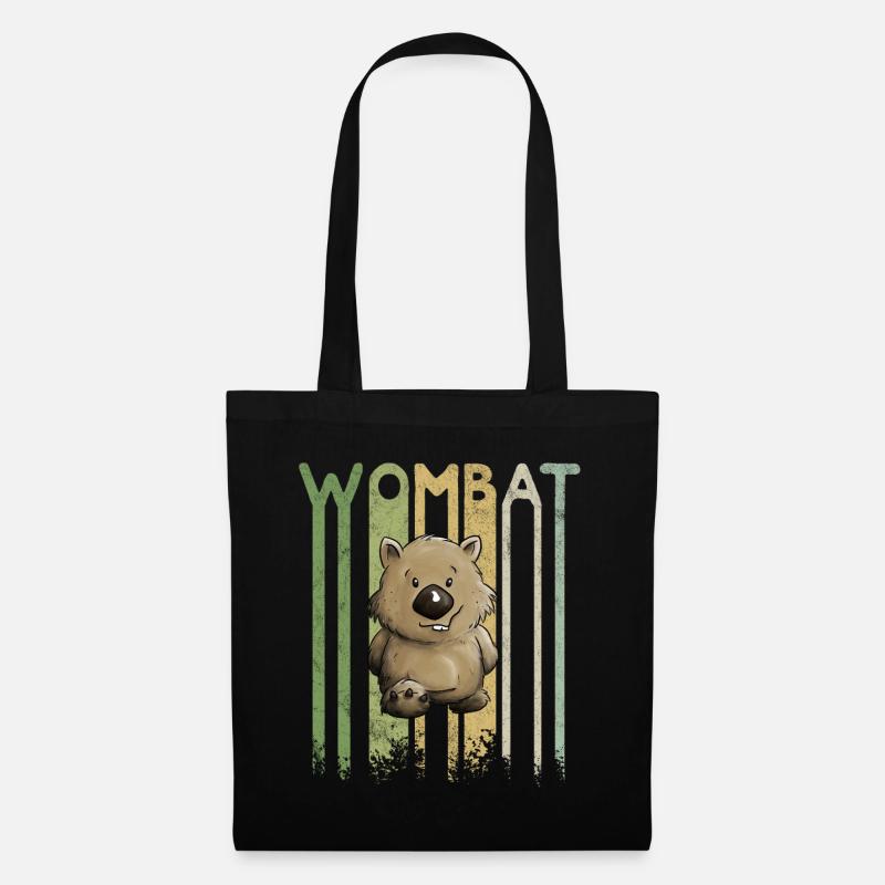 Funky Retro Wombat Schriftzug Cartoon Beuteltier - Stoffbeutel - Schwarz