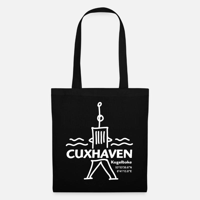 CUXHAVEN Kugelbake (weiß) mit Koordinaten - Stoffbeutel - Schwarz