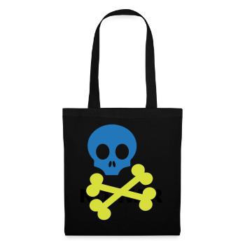 Crâne et os croisés bleu néon - Sac en tissu - noir - Devant