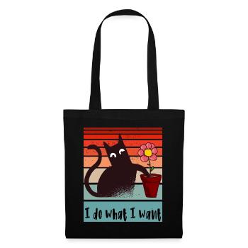 Ich mache was ich will. Lustige Katze Blumentopf - Stoffbeutel - Schwarz - Vorne