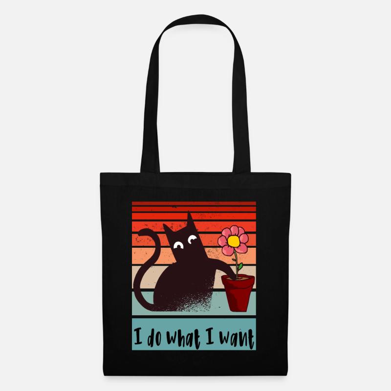 Ich mache was ich will. Lustige Katze Blumentopf - Stoffbeutel - Schwarz