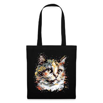 Pixel-Art Katze - Stoffbeutel - Schwarz - Vorne