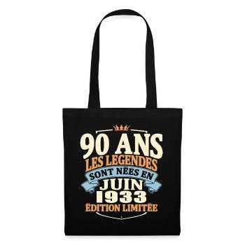 juin 1933 - anniversaire 1933 - 90 ans - Sac en tissu - noir - Devant