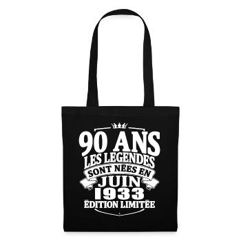 90 ans - juin 1933 - anniversaire 1933 - Sac en tissu - noir - Devant