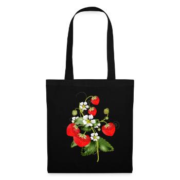 filigrane Erdbeeren Pflanze mit Erdbeeren Blüte - Stoffbeutel - Schwarz - Vorne