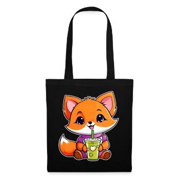 Cute Fox with Bubble Tea - Tote Bag - black - Front