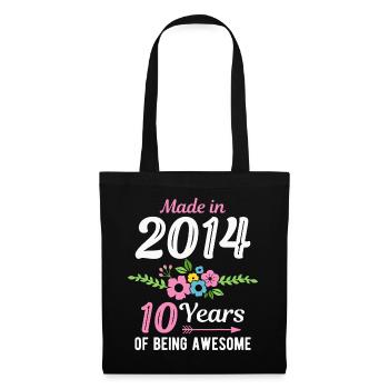 Fabriqué en 2014 Floral 10e anniversaire 10 ans - Sac en tissu - noir - Devant